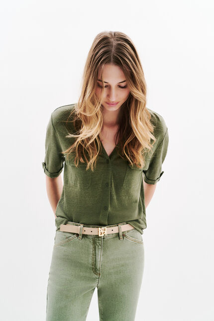 Bluse Estela 100 % Leinen khakigrün damen