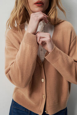 Gilet milou 100% laine camel femme