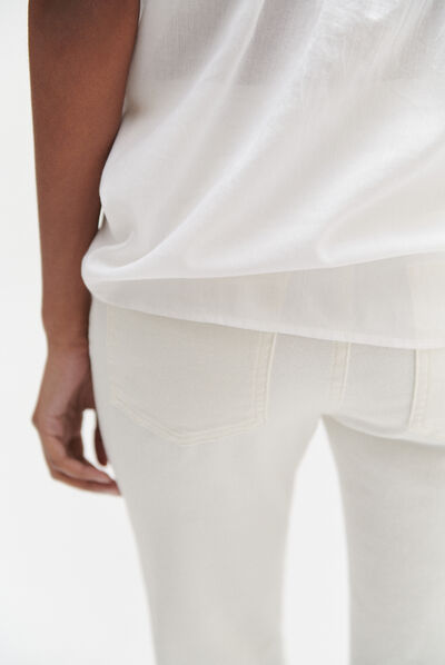 Jean bristol en coton et broderie ivoire femme