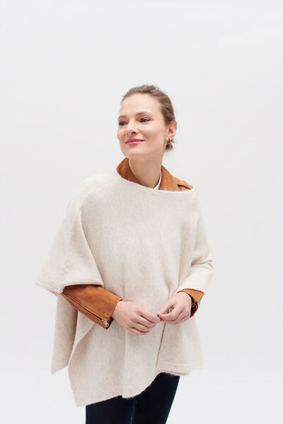 poncho lisa b beige femme