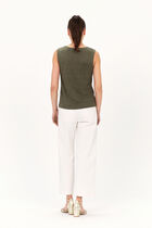 100% linen trym T-shirt khaki green woman