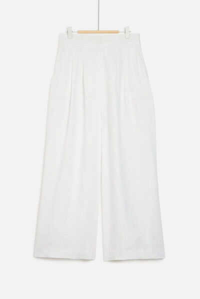Pantalon valvano jupe-culotte 100% lin blanc femme