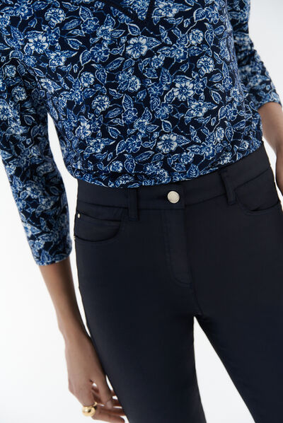 Pantalón Tony efecto revestido azul marino mujer