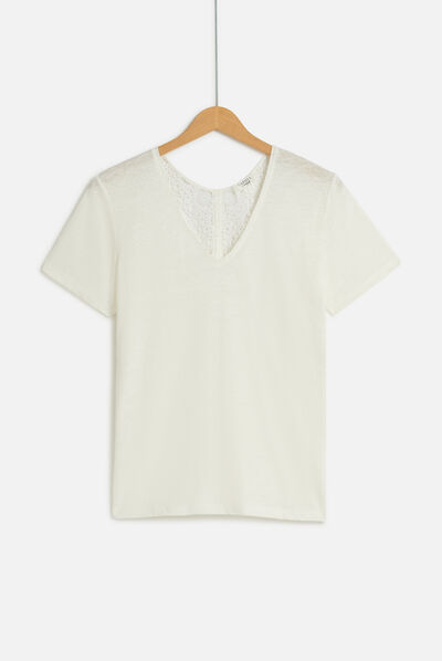 Tee-shirt camelia blanc femme