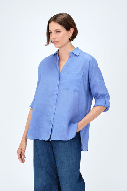Camicia Sandy oversize 100% lino blu viola donna