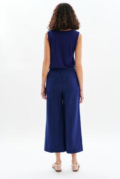 pantalon pandi 100 lin bleu marine femme Pantalon pandi 100% lin bleu marine femme
