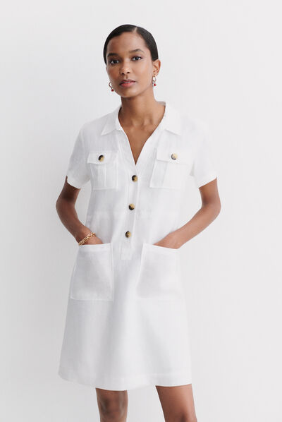 robe laure 100% lin blanc femme