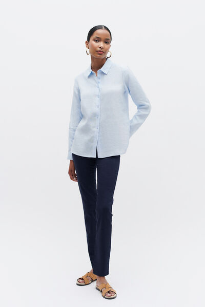 Camisa Brenda 100 % lino azul celeste mujer