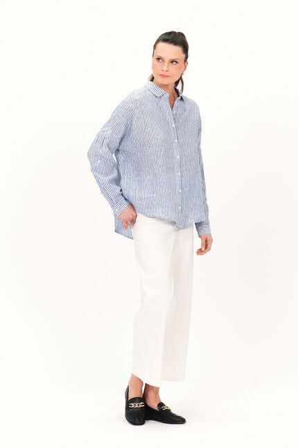 Camisa Claude2 100% lino denim piedra mujer