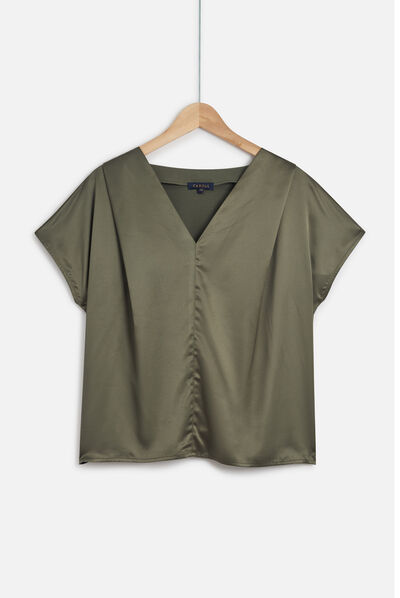 Top Victor satinado verde caqui mujer