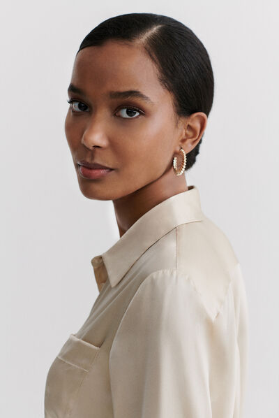 Camisa jeanne b em seda beige mulher