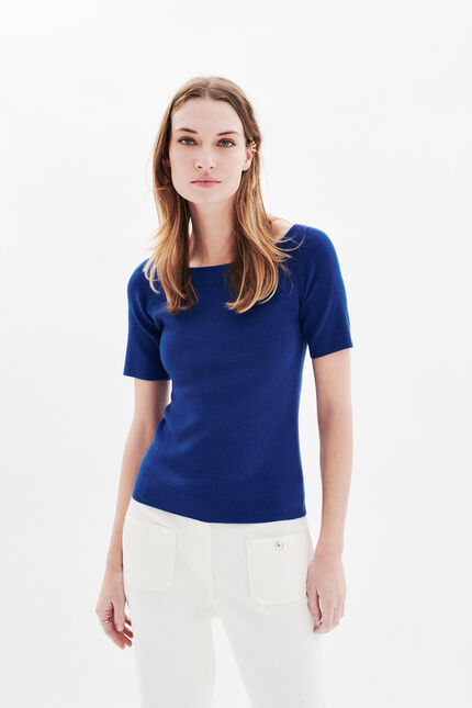 Pull malone fin à col bateau bleu roi femme