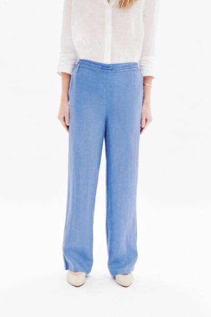 Pantalon pigment 100% lin bleu violet femme
