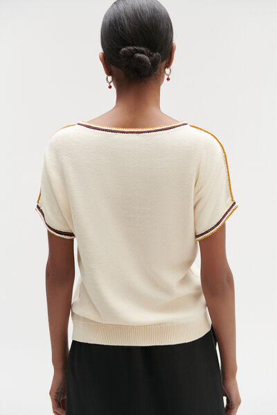 Pull maxine à détails tressés ivoire femme