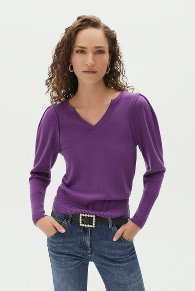 pull mae 100% laine violet femme