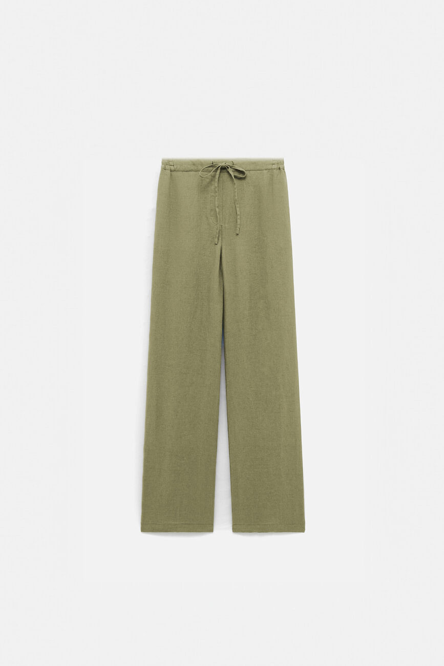 Pigment trousers 100% linen khaki green woman