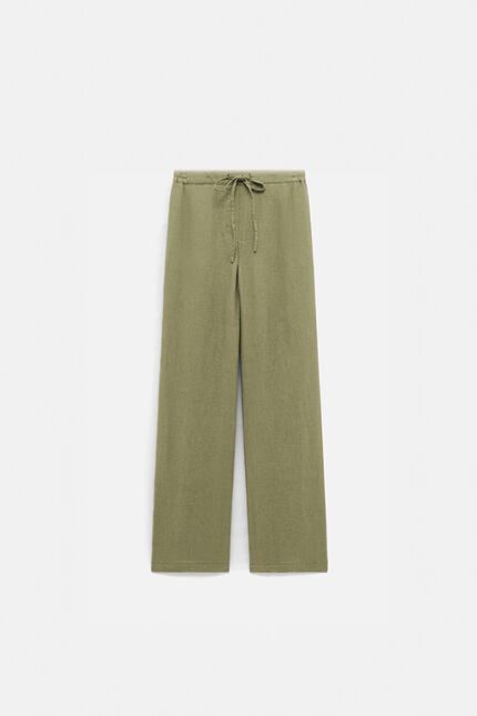 Pantalon pigment 100% lin vert kaki femme