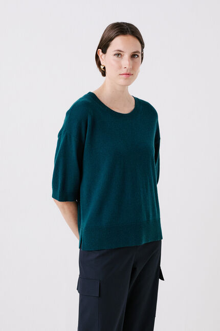 pullover mfisher 100 % Wolle entenblau damen