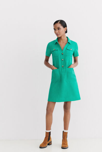 robe laure 100% lin vert emeraude femme