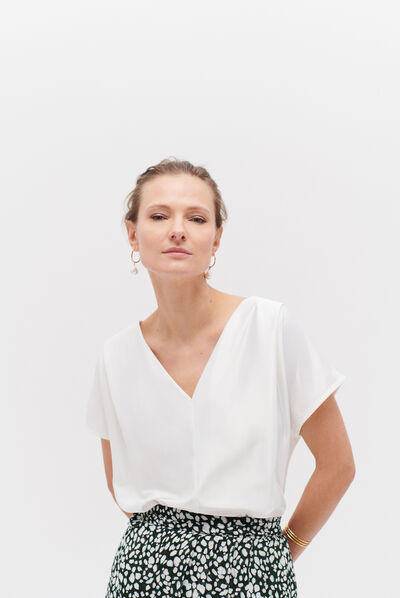 Top Victor satinado marfil mujer