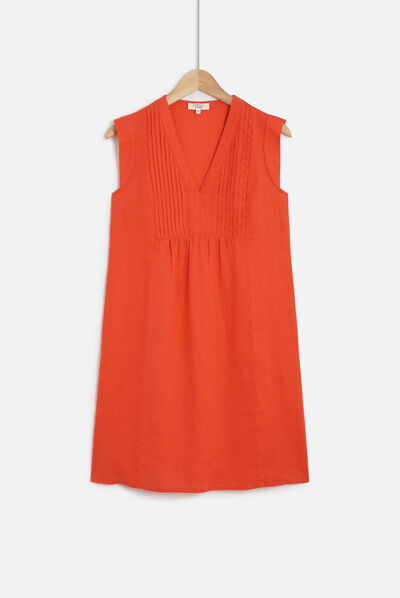 robe ferrie 100% lin rouge femme
