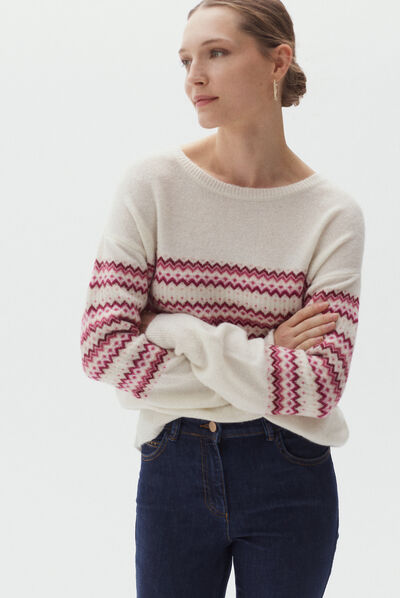 Pull jacquard et fils Lurex. rose femme