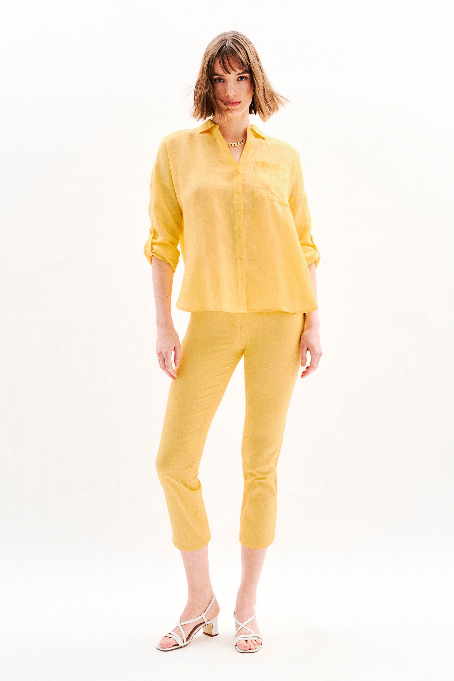 Chemise Csandinette 100% lin jaune citron femme