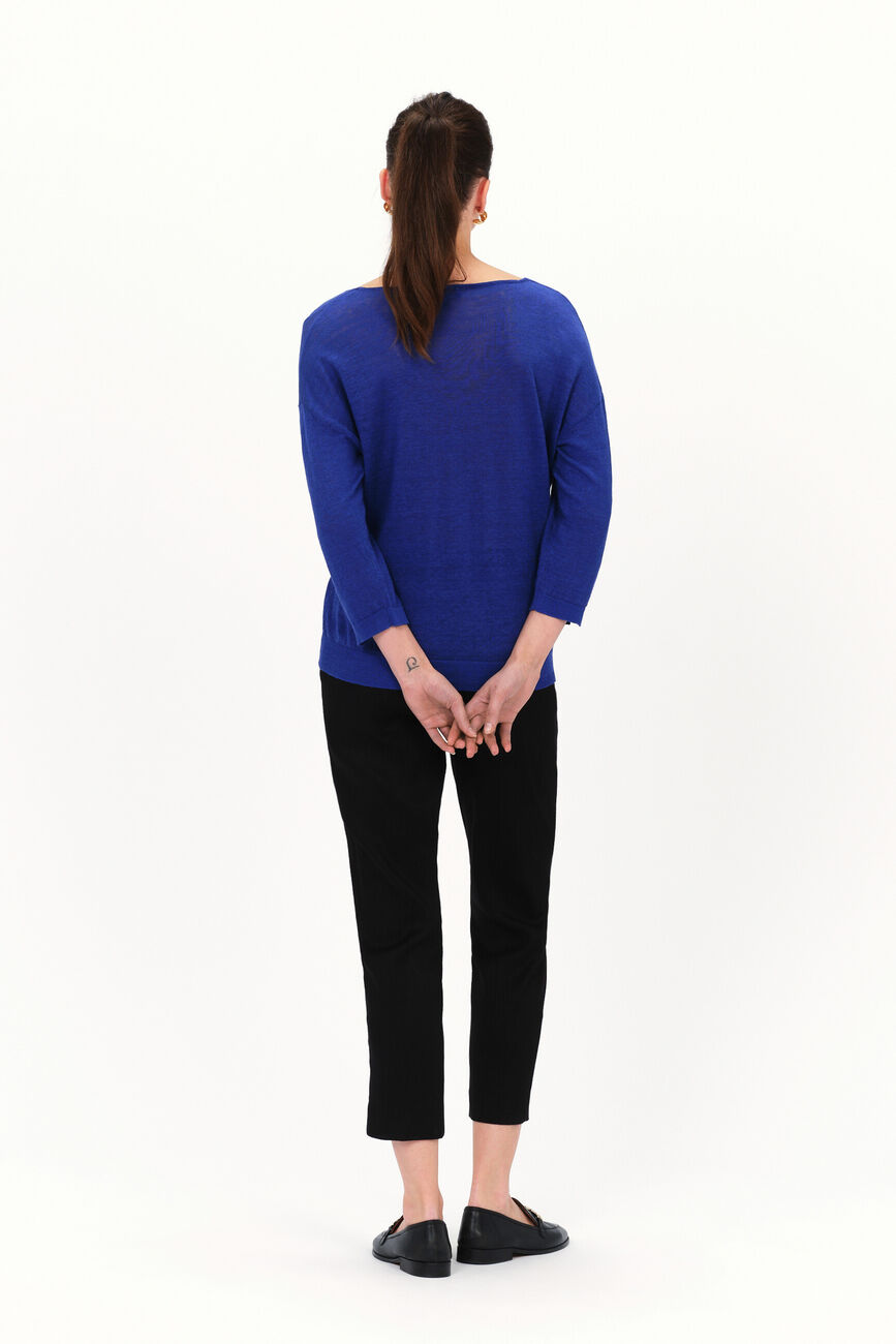 Pull alicia col V 100% lin bleu turquoise femme