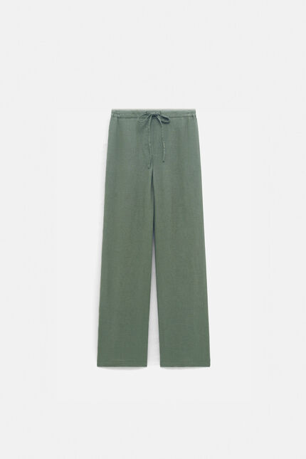 Pantalon pigment 100% lin vert kaki femme