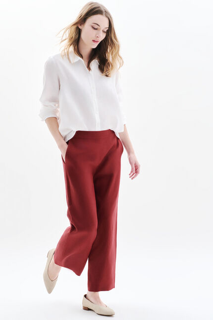 Pantalon pandi 100% lin bordeaux femme