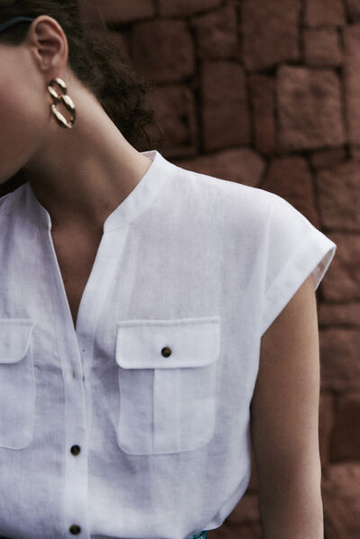 Camisa Gina 100 % lino blanco mujer