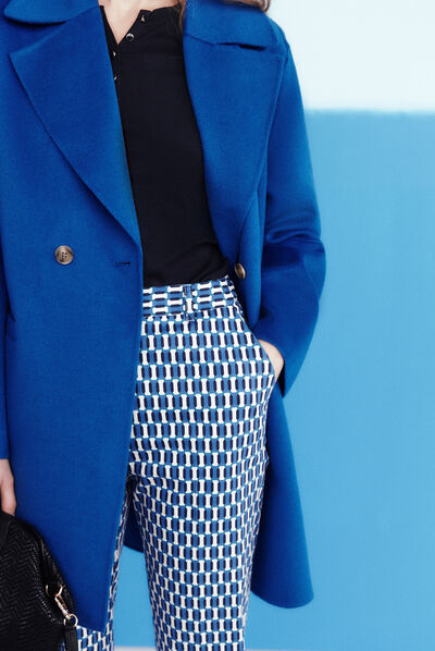 Pantalon gabin à motifs graphiques bleu marine femme