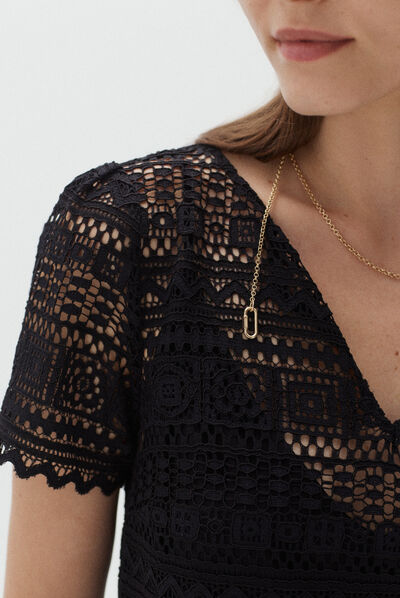 Abito corto Lulu in pizzo nero donna