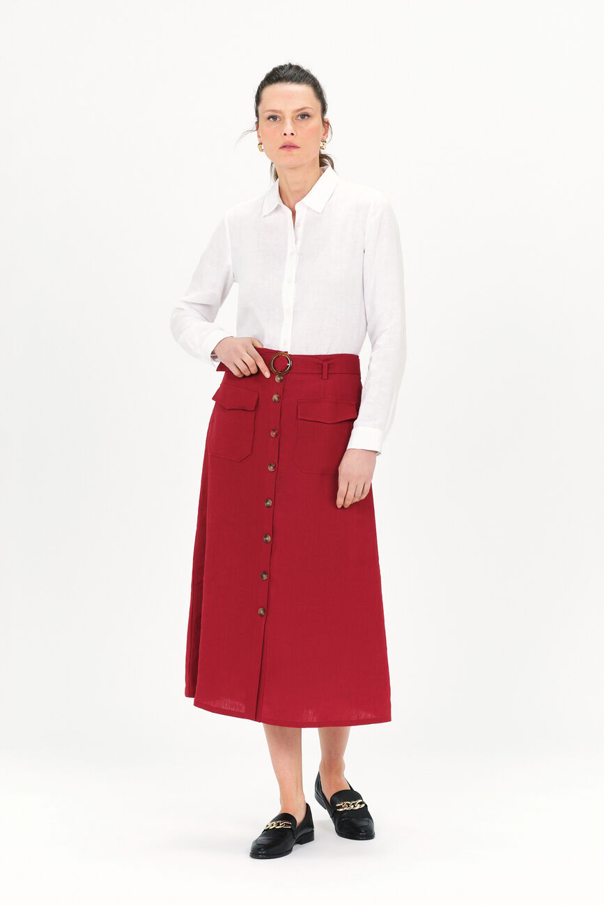 jupe agnes 100% lin marron fonce femme