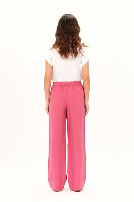 Pantalon pigment 100% lin rouge foncé femme
