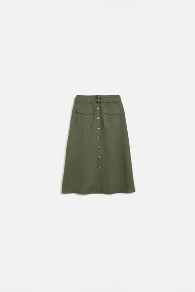 jupe agnes 100% lin vert kaki femme