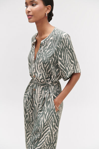 Robe zumilia à imprimé zébré vert kaki femme