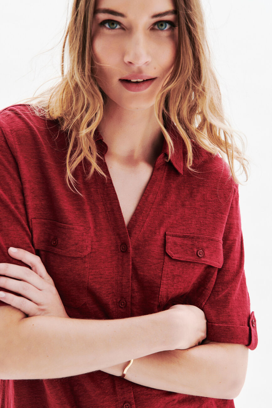 Camisa estela 100 % lino burdeos mujer