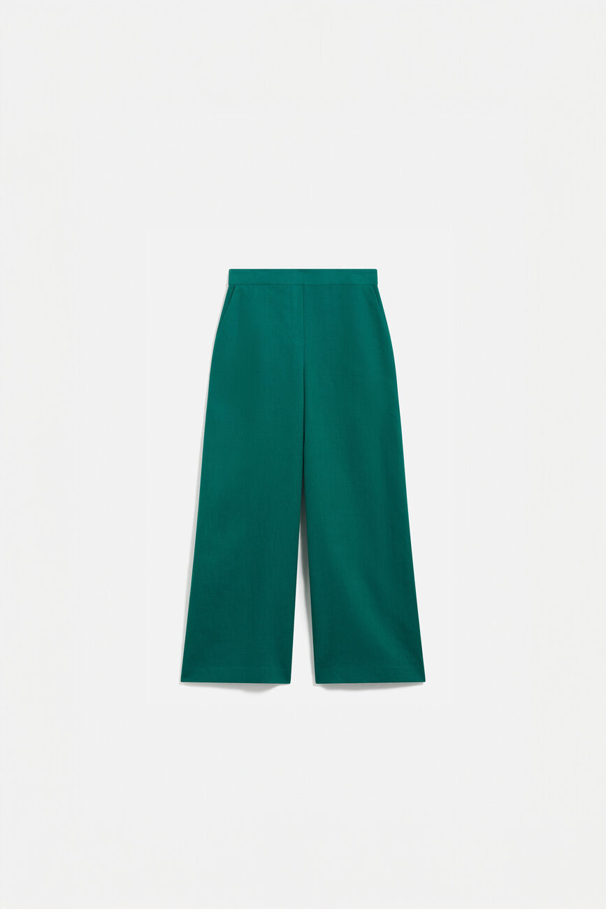 Pantalon pandi 100% lin vert emeraude femme