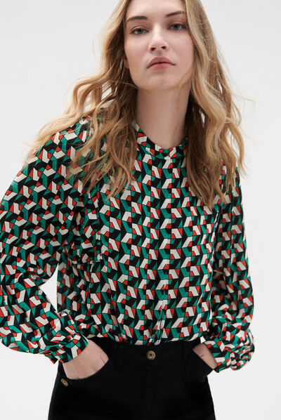 Camicia roskana colletto alla coreana nero donna