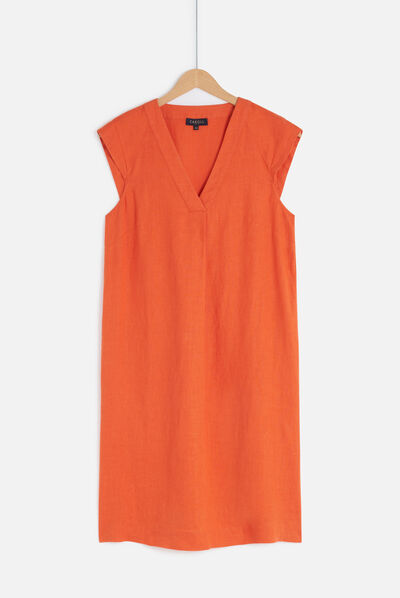 robe pamela 100% lin orange femme