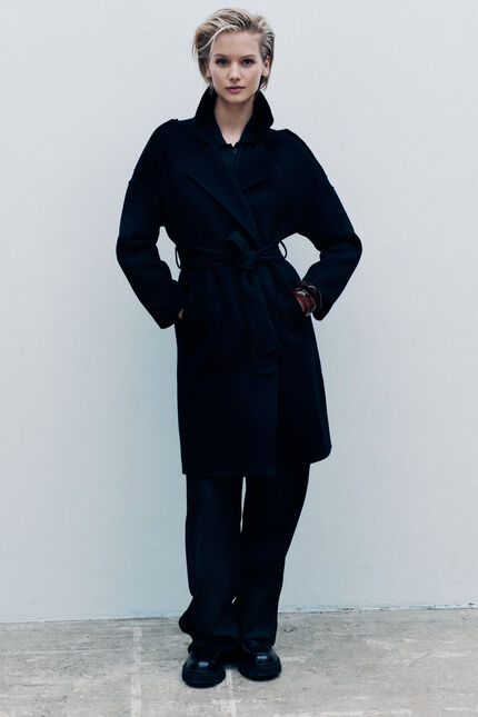Manteau geant 100% laine noir femme
