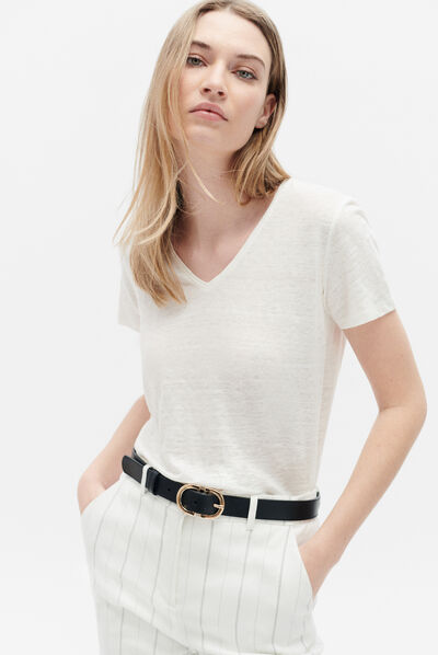 Tee-shirt camelia blanc femme