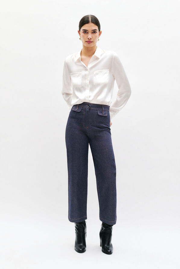 Vaquero Teano acampanado denim doble piedra mujer
