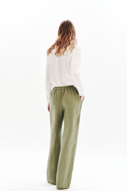 Pantalon pigment 100% lin vert kaki femme