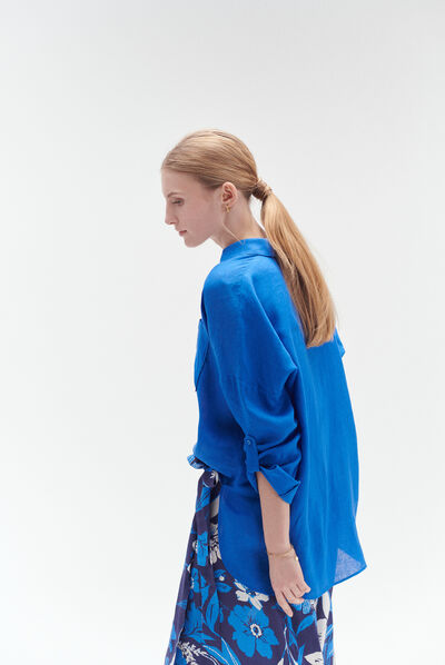 Chemise sandy oversize 100% lin bleu electrique femme