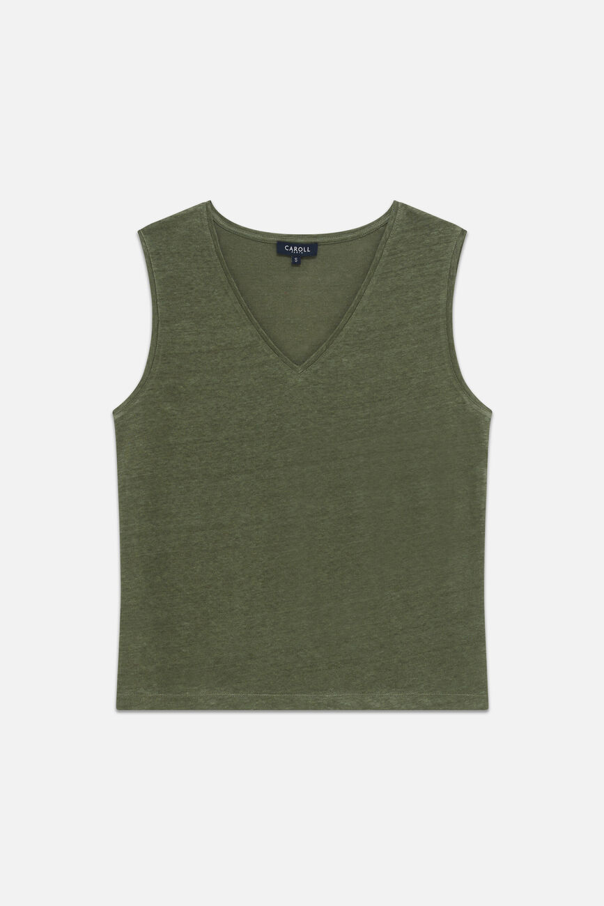 T-shirt Trym 100% lino verde cachi donna