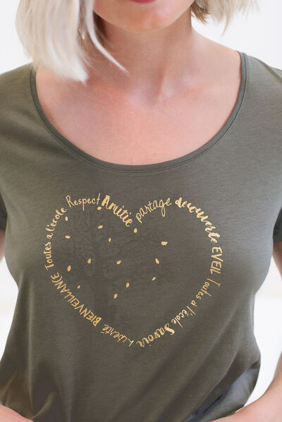 T-shirt Janice Toutes à l'école verde cachi donna