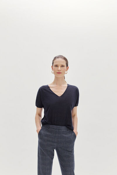 pull milane 100% lin bleu marine femme
