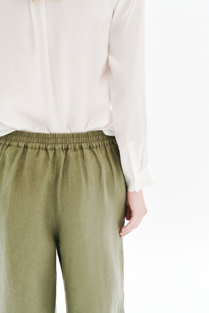 Pantalon pigment 100% lin vert kaki femme